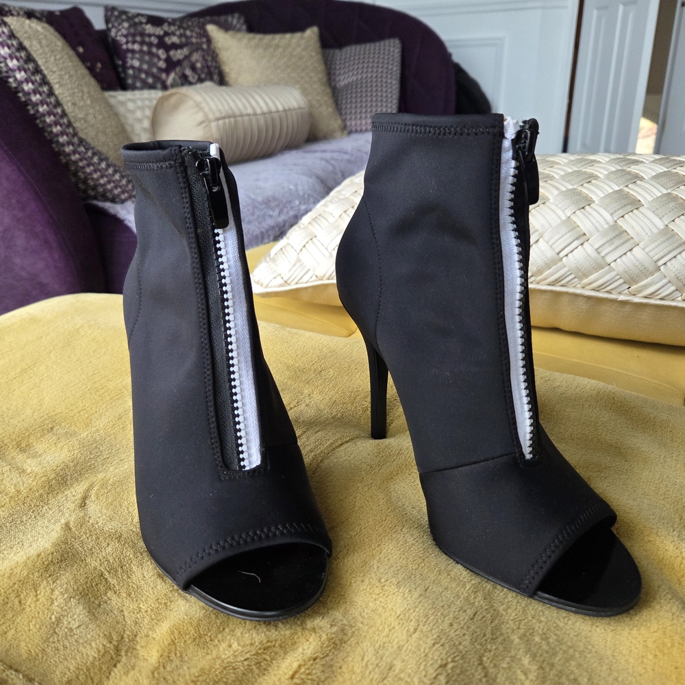 Black Peep-Toe Ankle Boots